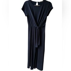 Medium Mi Ami Navy Jumpsuit Tie Front Short Sleeve Stretchy Soft Minimalist